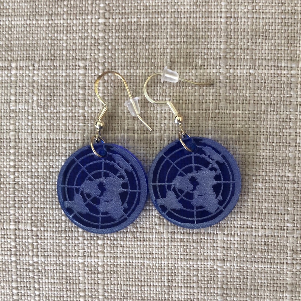 .925 Flat Earth Acrylic Earrings -Deep Blue/Silver